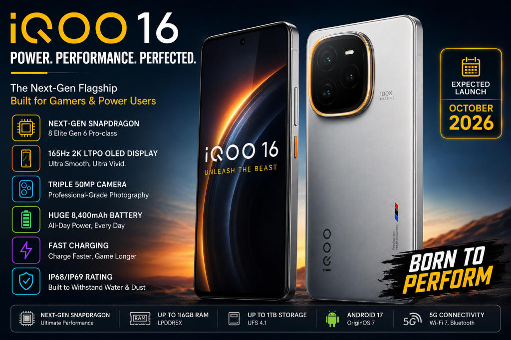 iQOO 16 flagship smartphone with 165Hz display and powerful Snapdragon