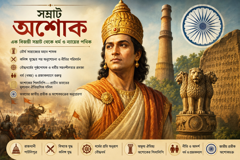 সম্রাট অশোকের জীবনী কলিঙ্গ যুদ্ধ, বৌদ্ধধর্ম ও ঐতিহাসিক অবদান
