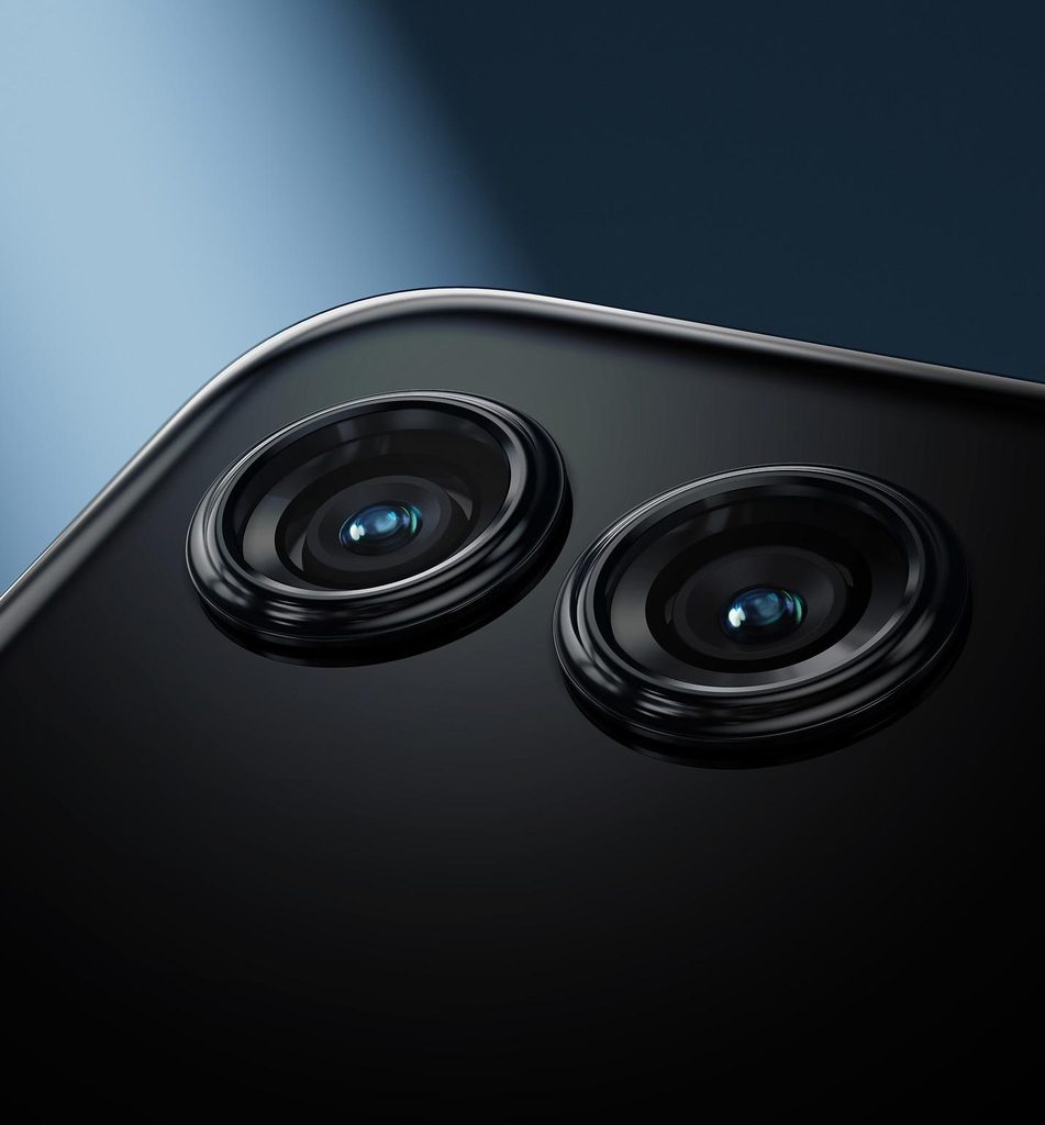 Illustrative close-up of a dual-camera module on a premium foldable smartphone